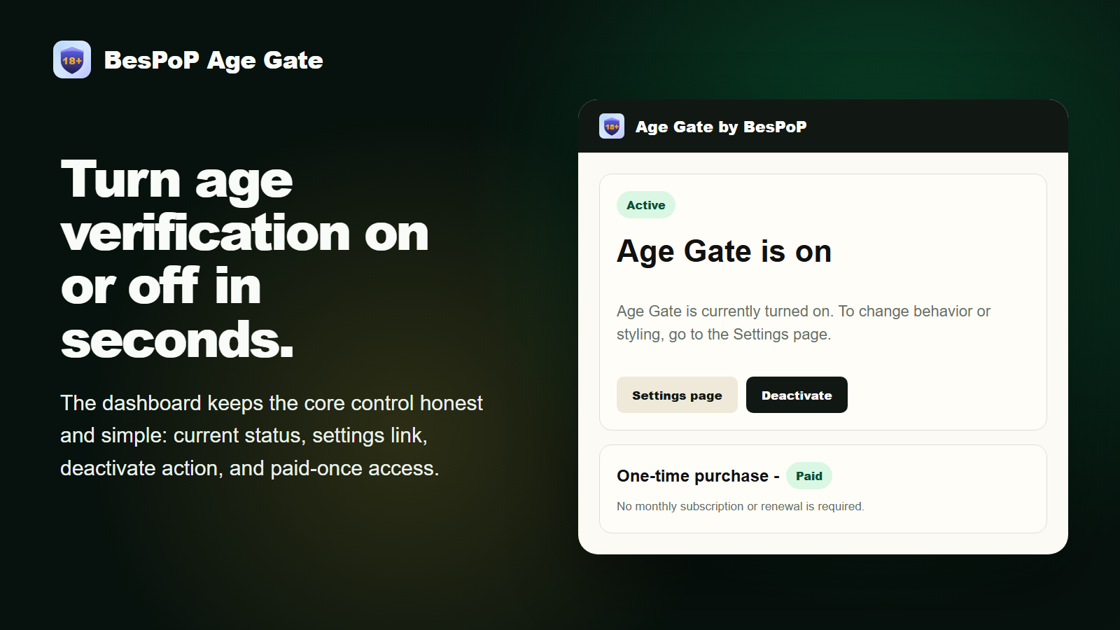 Bespop Age Gate app screenshot