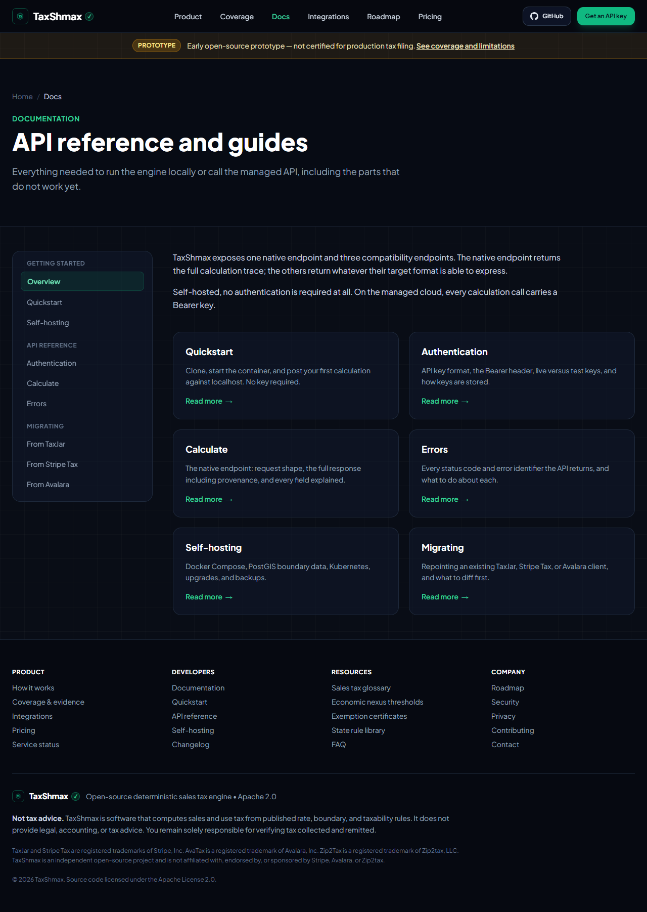 Multi-Protocol Documentation: Complete developer guides for drop-in TaxJar and Avalara endpoints.