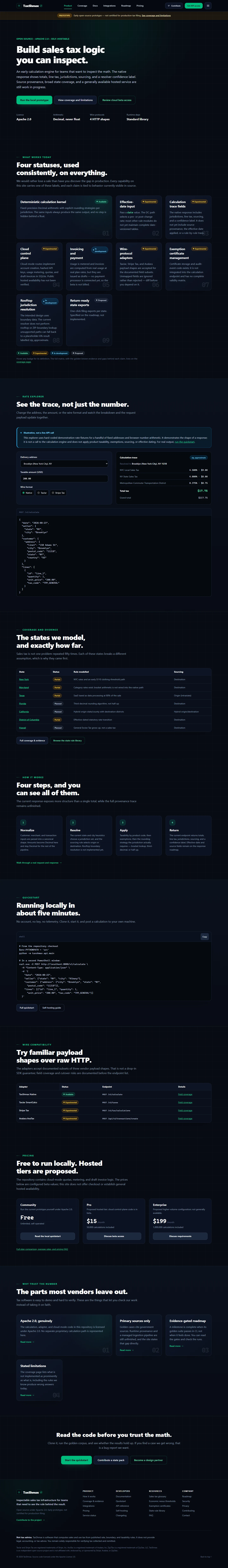 TaxShmax Deterministic Sales Tax & Exemption Engine preview