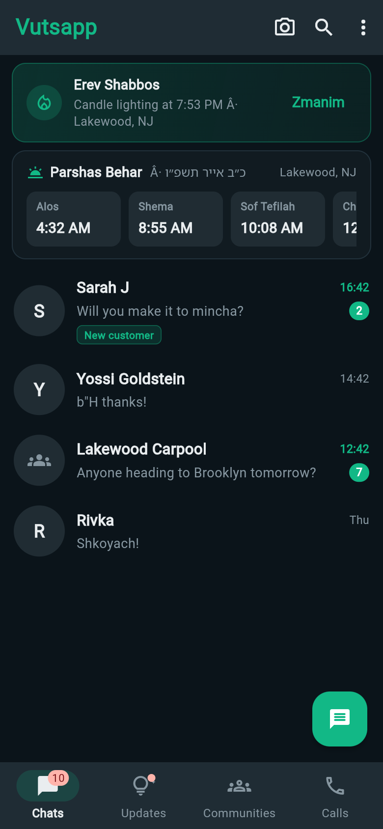 Vutsapp mobile home screen screenshot