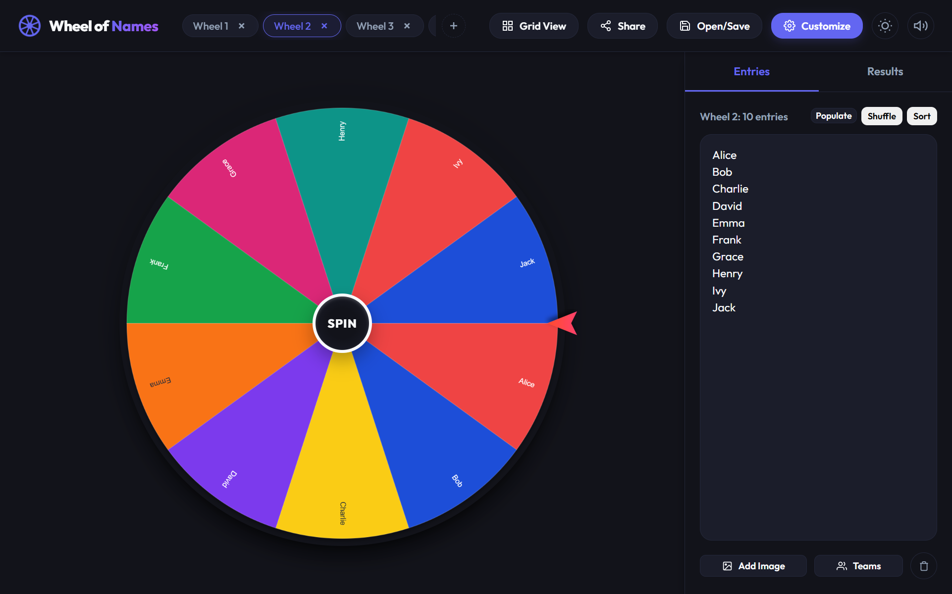 Wheel of Names app screenshot